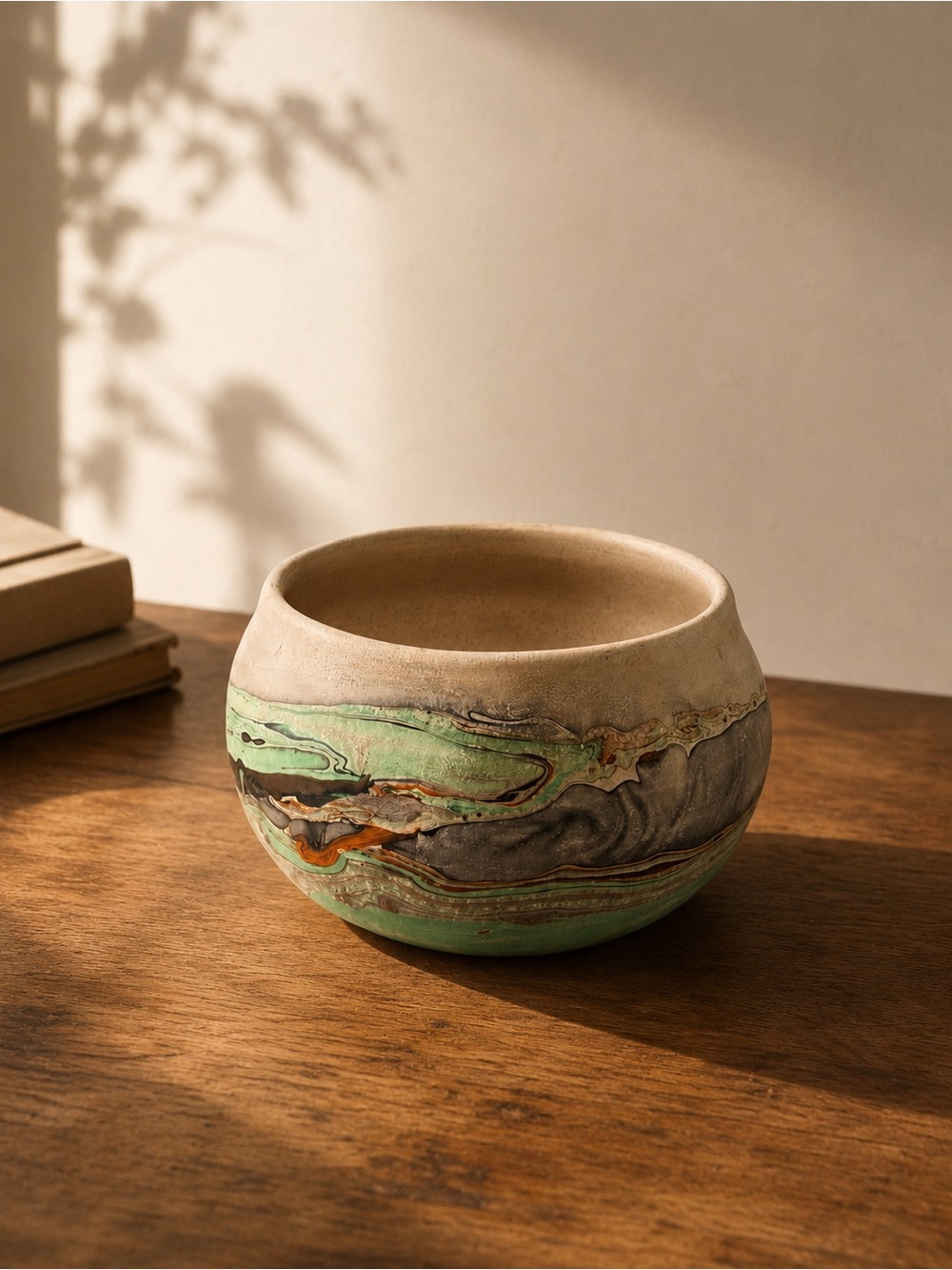 Vintage Nemadji USA Pottery Marbled Art Bowl Planter MCM